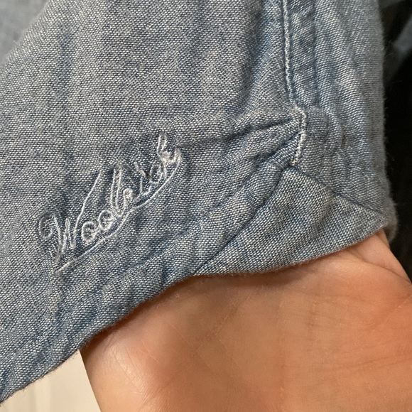 2/$40 M Petite Woolrich Chambray Pockets Epaulettes Button Shirt Lt Blue Medium - Picture 7 of 10